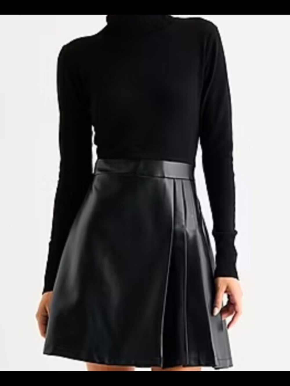 Rare Faux Leather Turtleneck Mini Dress Pleated Skirt Knit XL DISCONTINUED